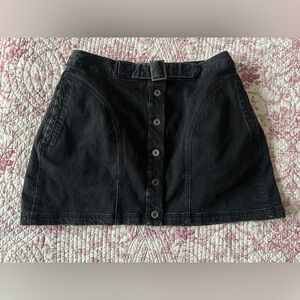 Pilcro Anthropologie Black Coated Denim Button-Front Skirt Size 12